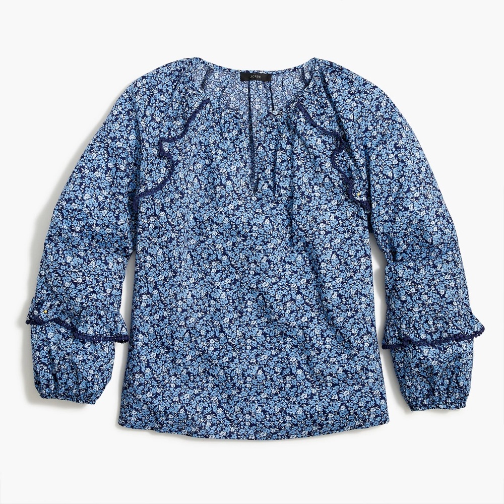 J. Crew Blue Floral Ruffle Sleeve Top | XXS | like new
